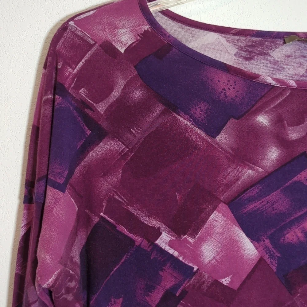 Pink Twill Womens Shirt Tunic Top Purple Blouse Geometric Squares Violet Small - Picture 6 of 8